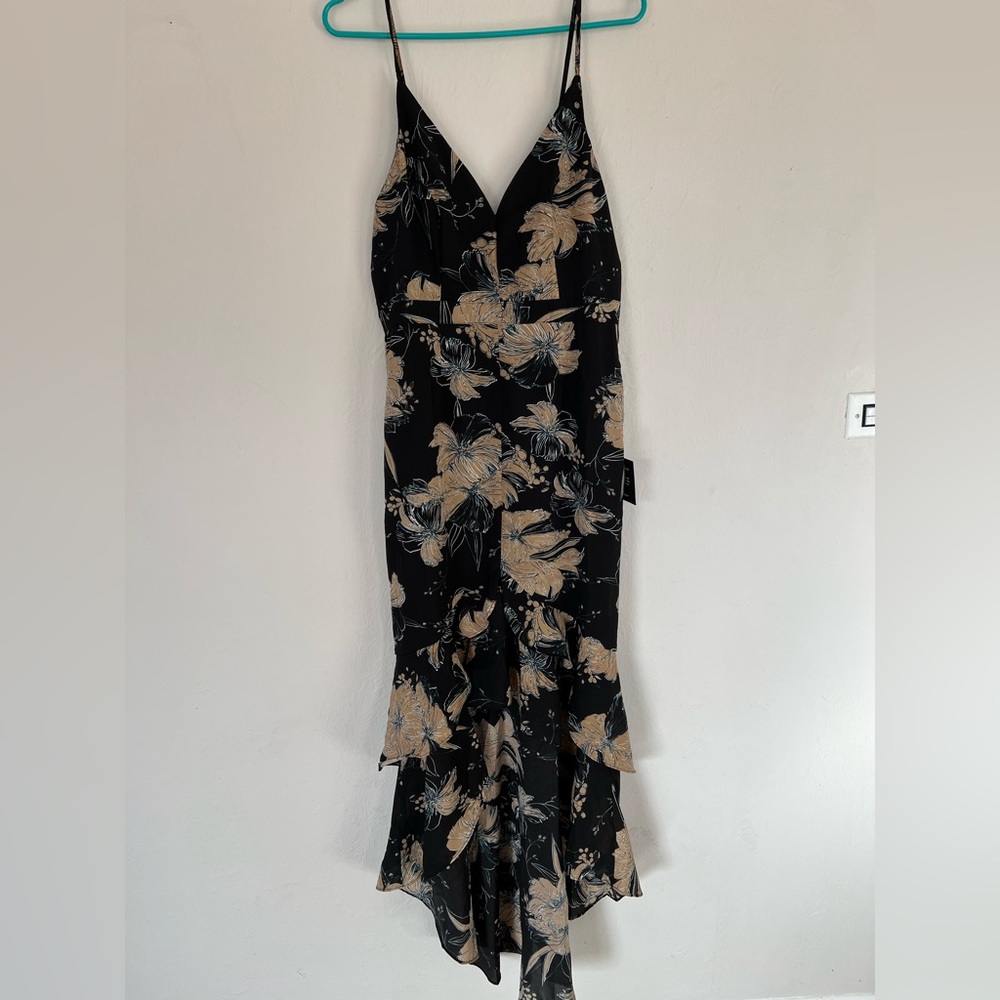 Darling Daylily Black Floral Print High-Low Maxi Dress Lulus (NWT)